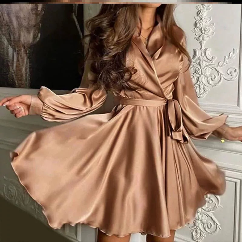 Long Sleeves V Neck Dress with Belt