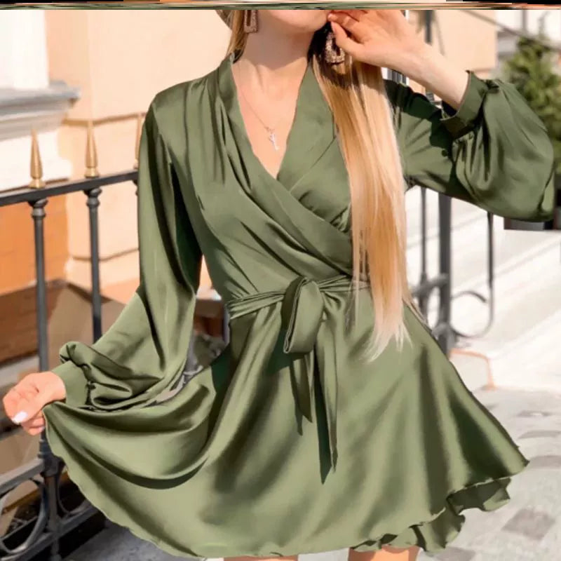 Long Sleeves V Neck Dress with Belt