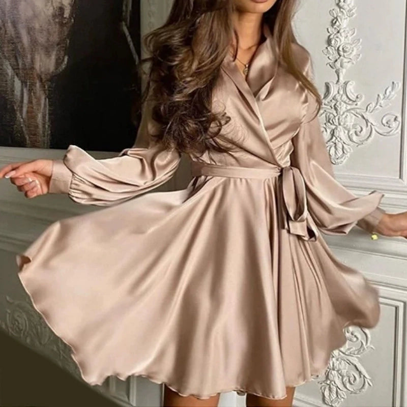 Long Sleeves V Neck Dress with Belt