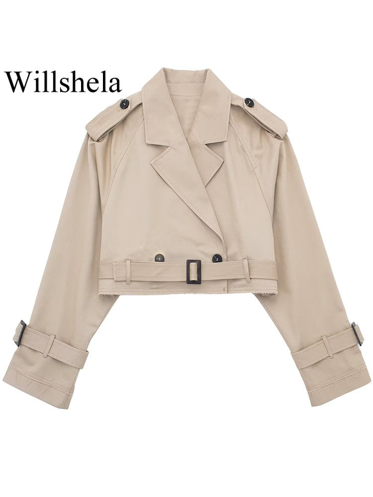 Belt Cropped Trench Jacket