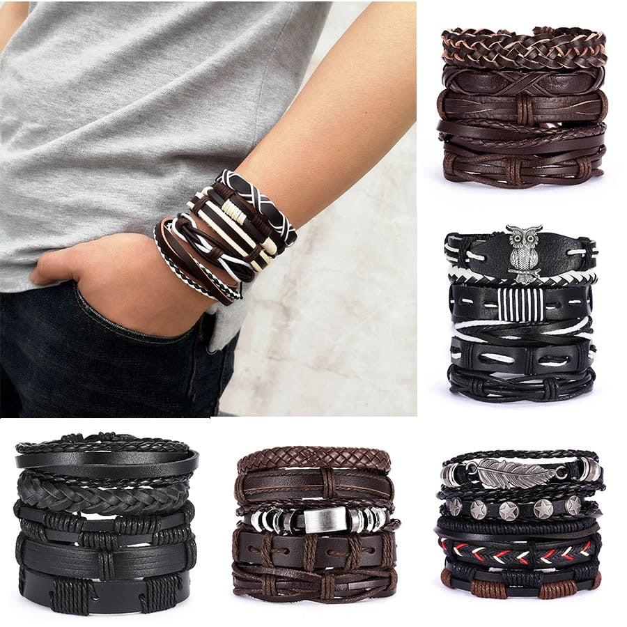 Men Leather Braid Bracelets